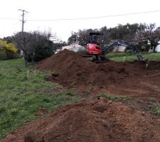 Début du terrassement du plateau de la maison, coté sud, il y a une belle terre végétale.
