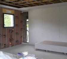 Début de l'isolation et montage des cloisons