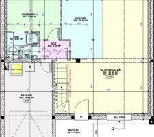 Plan RDC avant les modifications que nous avons demandées (fusion des WC et de la salle d'eau en une seule pièce, ajout d'une fenetre dans le séjour).