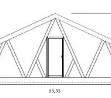 Ce dessin n'est qu'une suggestion, les pointillés représentent le niveau du plafond du rez-de-chaussée, 22 cm sous le plancher des combles