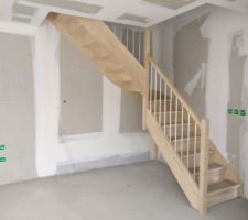 Voici l'escalier en bois brut avec barrodage en alu !