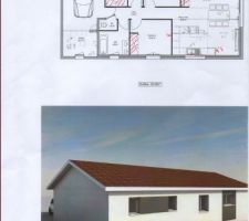 Premier jet du plan de la maison 89m² + garage 15m²