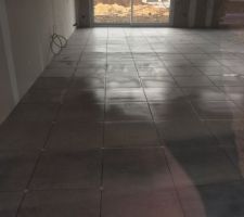 Carrelages fini dans la cuisine et salle/séjour et salle d'eau à l'étage