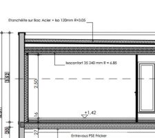 Plan de coupe de l'isolation plafond sous bac acier