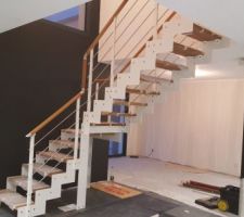 Pose de notre escalier Daisy avec marches en Iroko de chez RINTAL. Une finition et un pose magnifique!!!