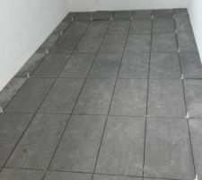 Carrelage anthracite oikos castorama 30x60 cm posé nous meme avec le kit croisillon niveleur castorama et peinture des murs et plafonds