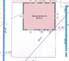 Implantation de la maison.
Surface plancher.