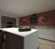 Vue 3D du projet cuisine par Tibelette couleur Marsala