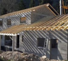 Charpente coté sud, la terrasse couverte prend forme...