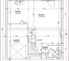 Plan du rez de chaussée avec garage et placard sous escalier