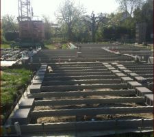 Pose des poutrelles de la dalle