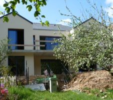 Le tas de terre qui dépare tout à l'arrière de la maison et envahit le pommier...