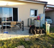 Jardinière avec arbuste en attente pour devant de maison