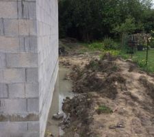 Largeur "cons&eacute;quente" des fouilles apr&egrave;s l'erreur d'implantation du ma&ccedil;on.