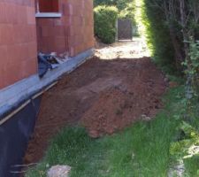 Remise a plat du terrain quelque centimètres plus haut que la rue