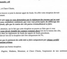 Lettre d'information pour réception maison et remise des clés