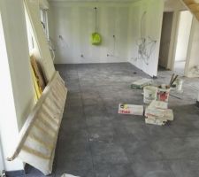 Carrelage RDC en cours: MARQUE POLIS - modèle EASY GREY en 45 X 45