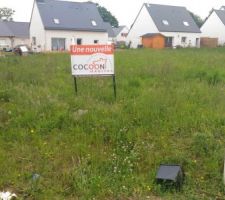 Pancarte COCOON HABITAT pour informer le voisinage que le terrain était vendu et bientôt en construction