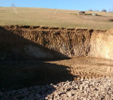 Plateforme terminée.
On est content: très peu de venue d'eau contrairement au terrain des voisins à 25m.
Un peu de chance, ça fait du bien. On soignera quand même le drainage périphérique.