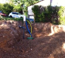 Pose de la pompe de relevage et gaine eau et gaz sur terrain privée