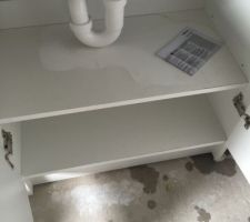 Fuite d'eau dans l'évier du garage mais le conducteur de travaux s'étonne que nous refusions la remise des clés.
Pour information, l'évier a été implanté à un endroit non choisi ou plutot choisi par le plombier seul et nous avons du faire avec.