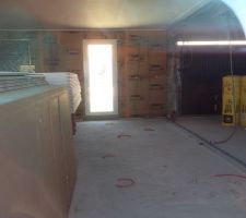 Plafond installé + commencement de l'isolation de la maison. 
(Desolee pour la qualité, mais nous sommes à la porte... )