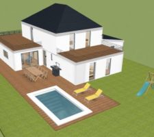 Vue 3D arrière de la maison
Ps : la piscine pour le jour où nous gagnerons au loto ;)