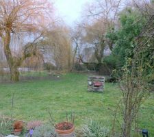 Vue de la terrasse : c'est le saule pleureur qui nous a fait craquer je pense !