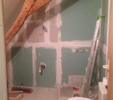 Pose du placo dans la salle de bain