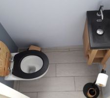 Toilettes finie (la plaque en bois pour ne pas voir le WC suspendu a été rajouté après)