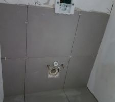 Carrelage bâti des toilettes de l'étage en attente des mosaiques.