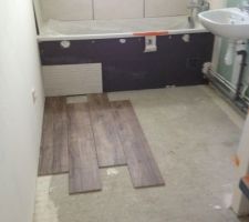 Test disposition des lames de carrelage dans la salle de bain