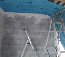 Debut de la pose du pare vapeur