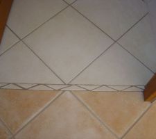 Petit aper&ccedil;u du carrelage avec le  seuil de porte (petit d&eacute;tail qui tue!...) c'est quand m&ecirc;me plus joli qu'un joint de dilatation !