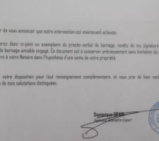 R&eacute;ception pv bornage. Une &eacute;tape de termin&eacute;.