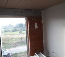 Plafonnage, projection d'une couche de 1 cm de plâtre puis lissage manuelle. Pose des structures des faux plafonds. Pose des cornieres d'angles. Plafonds et contours fenêtre en plaques gyplat