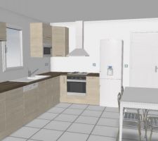 La disposition de ma future cuisine ( je sais il y a deux micro ondes c 'est normal lol je ne savait pas ou le mettre) fait avec le logiciel oskab