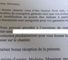 Lettre confirmant l'ouverture de chantier pour bientôt :D