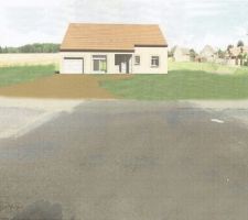 Voila la maison  poser sur notre terrain
seul hic la maison apparait au centre alors qu'en r&eacute;alit&eacute; elle sera sur la gauche du terrain