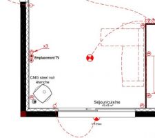 Voici le plan... on voit bien le poêle dans l'angle, eux pensaient le mettre à l'emplacement télé...