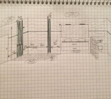 Petit aperçu de la SBD avec la mosaïque et un listel (soyez indulgents car je ne suis pas douee pour le dessin lol). Dans la partie douche (sur la gauche du dessin), il y aura 2 parties avec de la mosaïque verticale dans les gris/argent/noir (photo mise precedemment sur le recit). Sur le reste de la piece, il y aura un petit listel chrome pour habiller les murs blancs. Sur les murs, a gauche et en face, il y aura le carrelage effet vagues. Sur les autres murs, ca sera un blanc uni rectifie