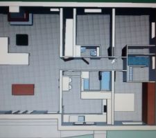 Plan de la maison revu par nos soins sur Sketchup ! (je suis débutant, veuillez m'excuser pour la qualité de la réalisation!