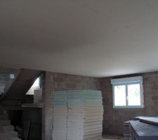 Plafonds en cours dans la partie jour : vue sur la cuisine