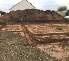 Commencement de la construction. Préparation pour le terrassement avec implantation.