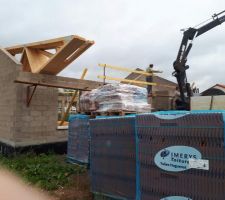 Enfin le début de l'installation de la  charpente