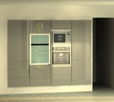 Nous avons modifié la cuisine côté garage en ajoutant une cave à vin de service intégrée dans la façade (meuble verre bleu)....