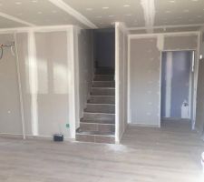 Les joints du placo sont en cours. Le travail me paraît très soigné.