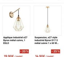 Info promo sur luminaire cuivre de notre chambre.