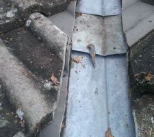 Rustine qui baille ce morceau de zinc a été mis en place par Mégacombles suite  une seconde expertise.c'est un morceau de noue de 60CM coupé sur une noue de 2M sans doute abandonnée par mégacombles dans mon jardin.