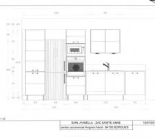 Plan 2D cuisine linéaire contre mur chambre 2